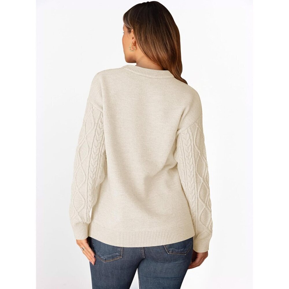 Women Oversized Cable Knit Sweater Thick Acrylic Nylon PBT Fall Winter - Picture 5 of 9